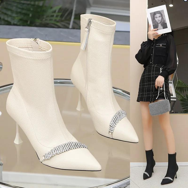 Fashion 2024 New Spring/Autumn/Winter Thin Heel Short Boots Water Diamond Pointed High Heel Fashion Boots Fashion Women's Shoes