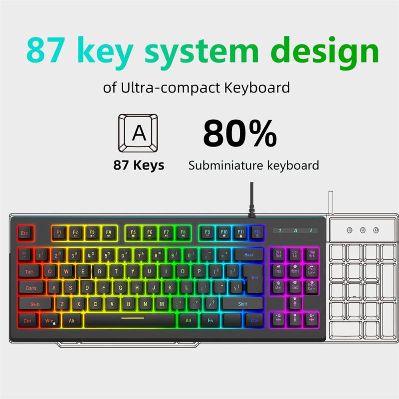 Wire Control Gaming Keyboard Y200 RGB Colorful Backlight 87-key Usb Keyboard For Laptop Desktop Pc