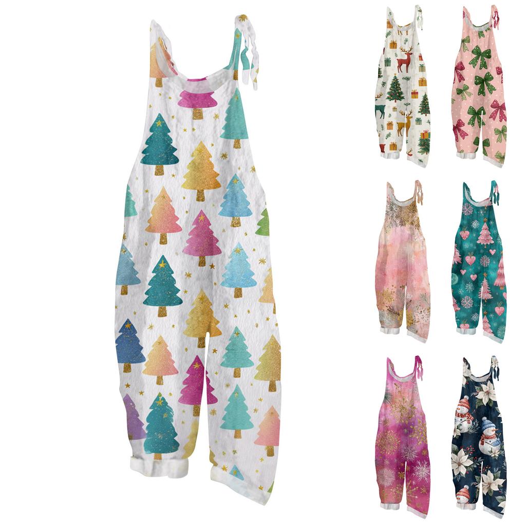 Women's Jumpsuit  Print Casual Loose Vintage Shoulder Strap Cotton Linen