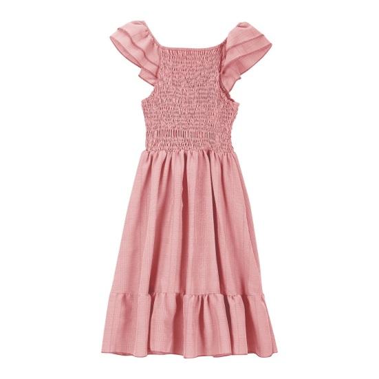 Girls Summer Dress Smocked Ruffle Sleeve Square Neck A-Line Sundress Cute Princess