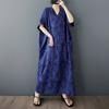 2025 Summer Women Plus Size Loose Dress Printing Short Sleeve Dress Basic Casual Long Dress Vintage