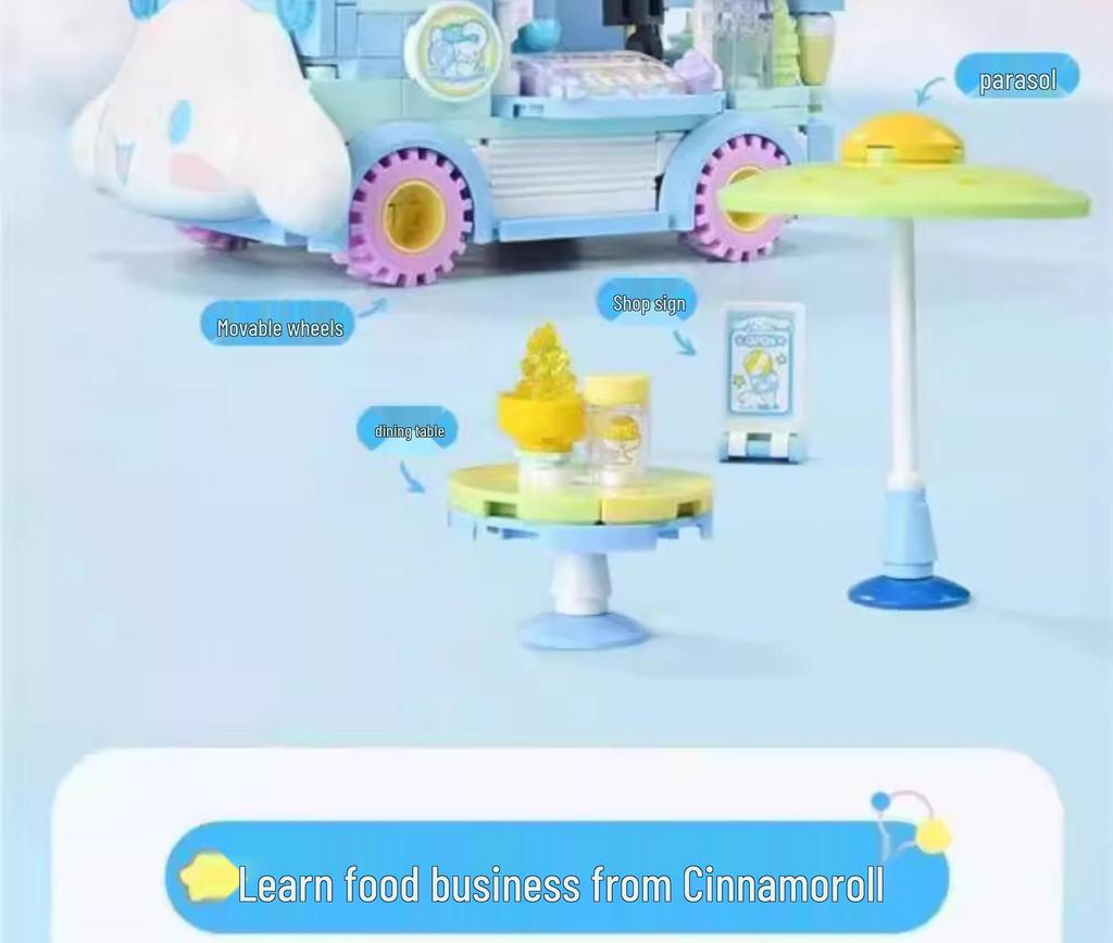 Hello Kitty Cinnamoroll Hamburger & Ice Cream Truck Building Blocks Toy