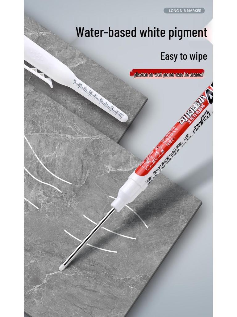 Extra-Long Tip White Oil-Based Marker: Durable, Non-Fading, Deep-Hole Pen for Construction.