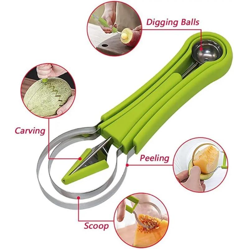 3pcs Watermelon Slicer Cutter Scoop Fruit Carving Knife Cutter Fruit Platter Fruit Dig Pulp Separator Kitchen Home Gadgets Tools