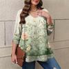 Women's Plus Size Fashion Printed Casual Pleated Round Neck Long Sleeve Top