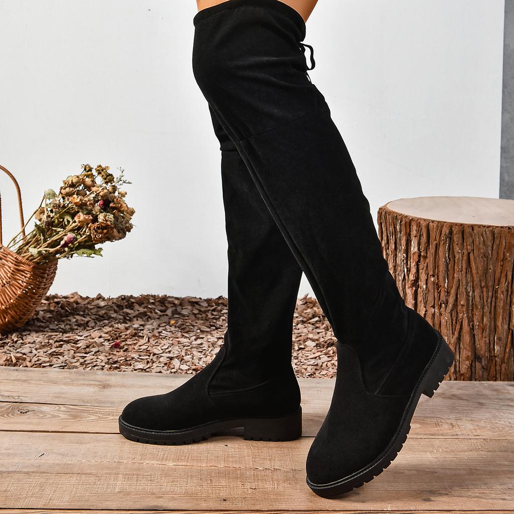 Women's Over The Knee Boots Retro Black Chunky Heel Riding Boots for Women Platform Shoes Outdoor Dress Casual Thigh High Boots