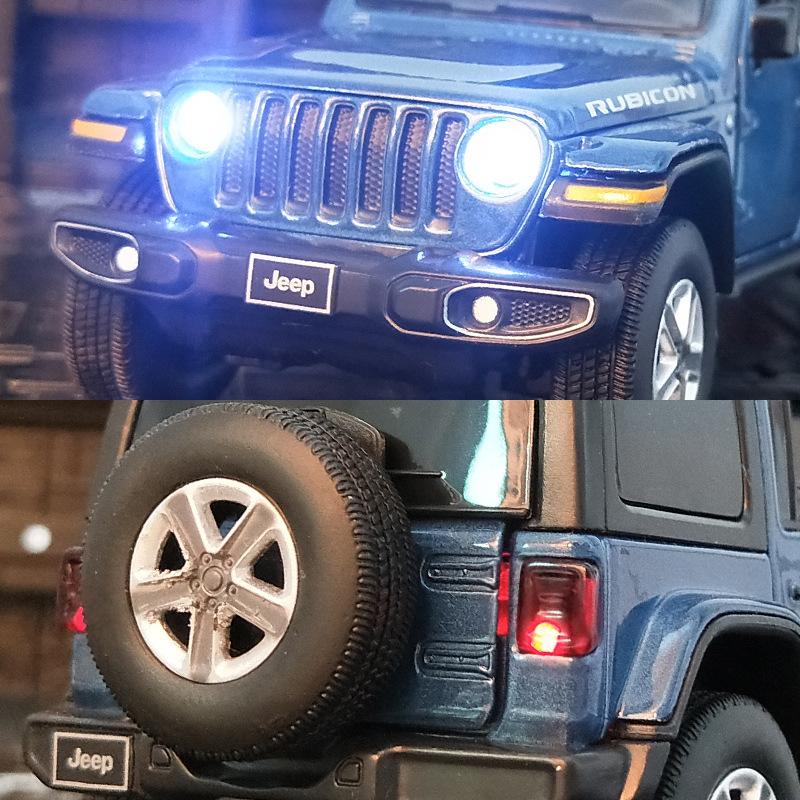 1/32 масштабная модель игрушечного автомобиля для Jeep Wrangler Rubicon, модель автомобиля из сплава, литая под давлением внедорожная игрушка со звуком и светом