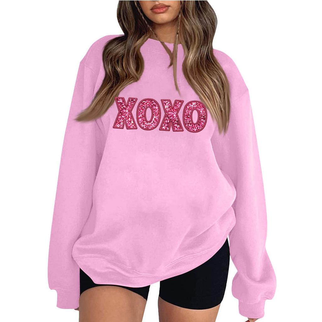 Женская модная свободная толстовка с длинным рукавом и круглым вырезом с принтом ко Дню святого Валентина