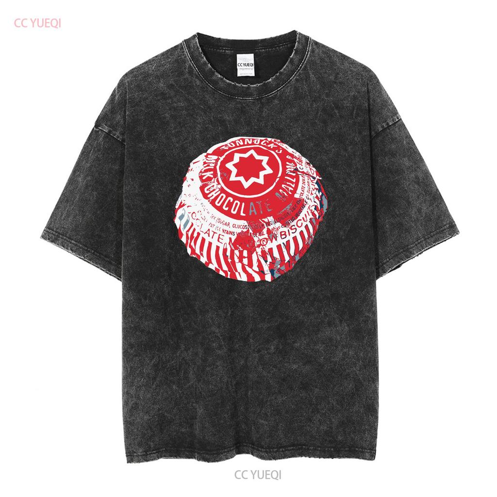 Tunnocks Tea Cake Pop Art White and Red Design T Shirt long or short sleeves vintage Washed designer clothes Comfortable