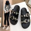 Summer Fashion Dark Black Wind Metal Slippers Female New Rivets Thick Bottom Casual Sandals Beach Slippers