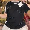 Tshirt With Butterfly Bow Pattern Polyester Short Sleeve Summer Casual Top For Women