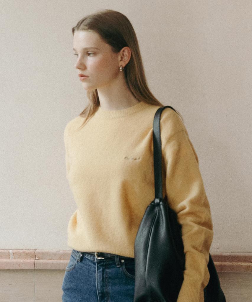 TTUDEMENT Wool Round Knit Pullover Yellow