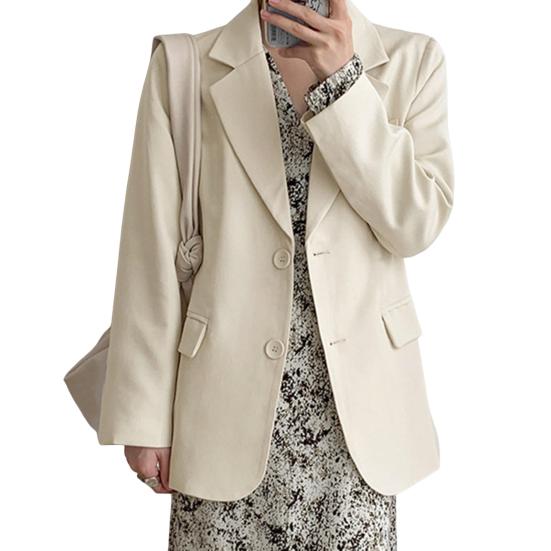 Женский пиджак с лацканами, длинный рукав, однобортный пиджак с клапанами, однотонный, свободный крой