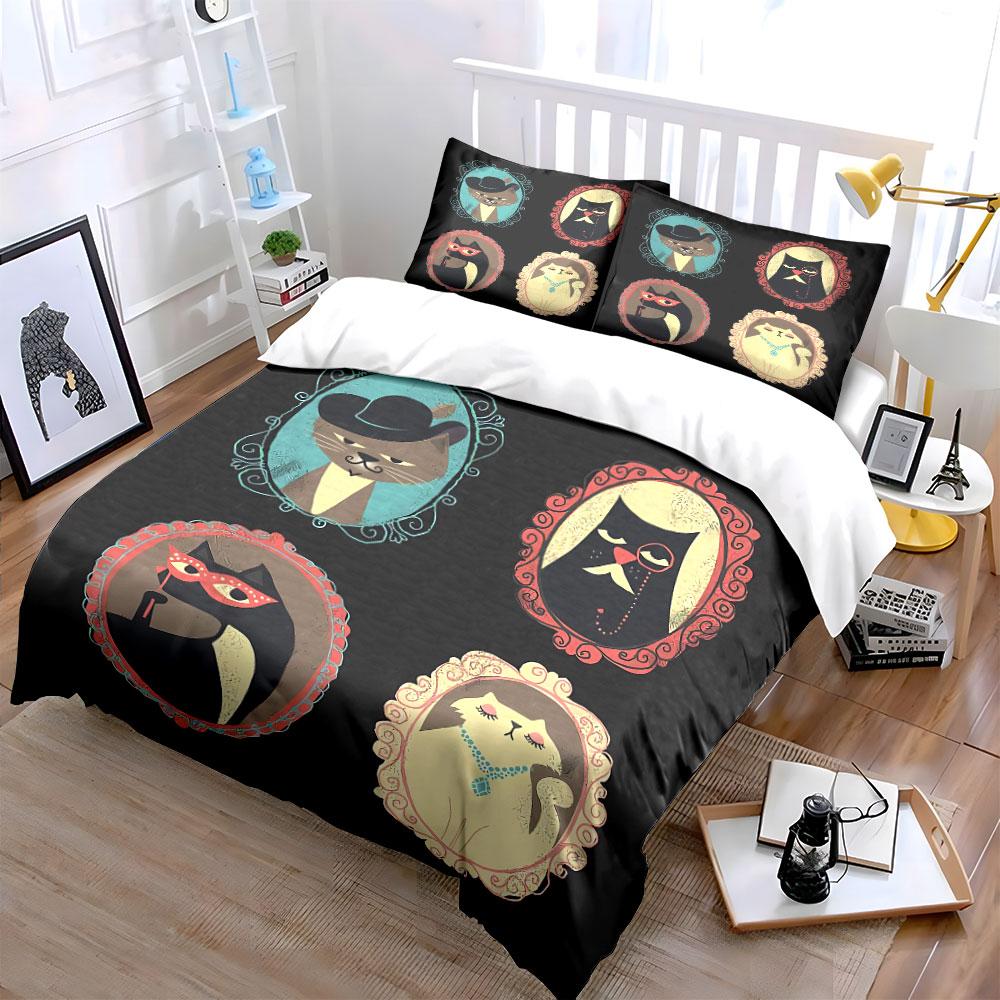 Vintage Cat Portraits Set Bedding Duvet Cover Set Duvet Cover Pillowcases (1*Duvet Cover 2*Pillowcases, without duvet insert)