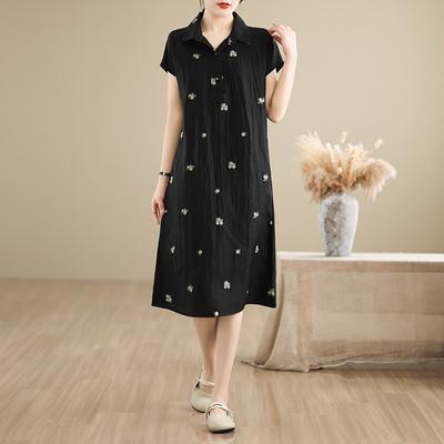 Реальное фото лето новый литературный свободный жаккардовая вышивка свободное платье с коротким рукавом женская одежда