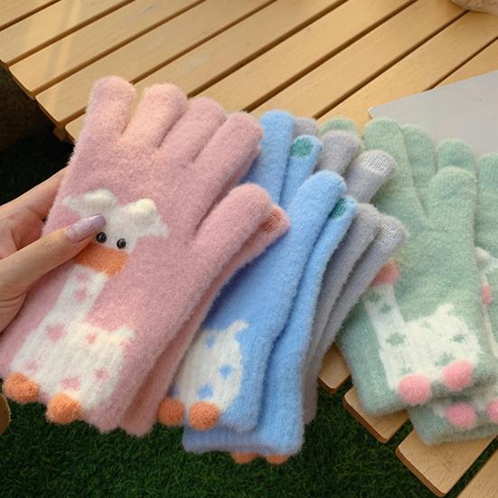 1 пара женских вязаных перчаток с жирафом, зимние теплые толстые перчатки с сенсорным экраном, для велоспорта на открытом воздухе