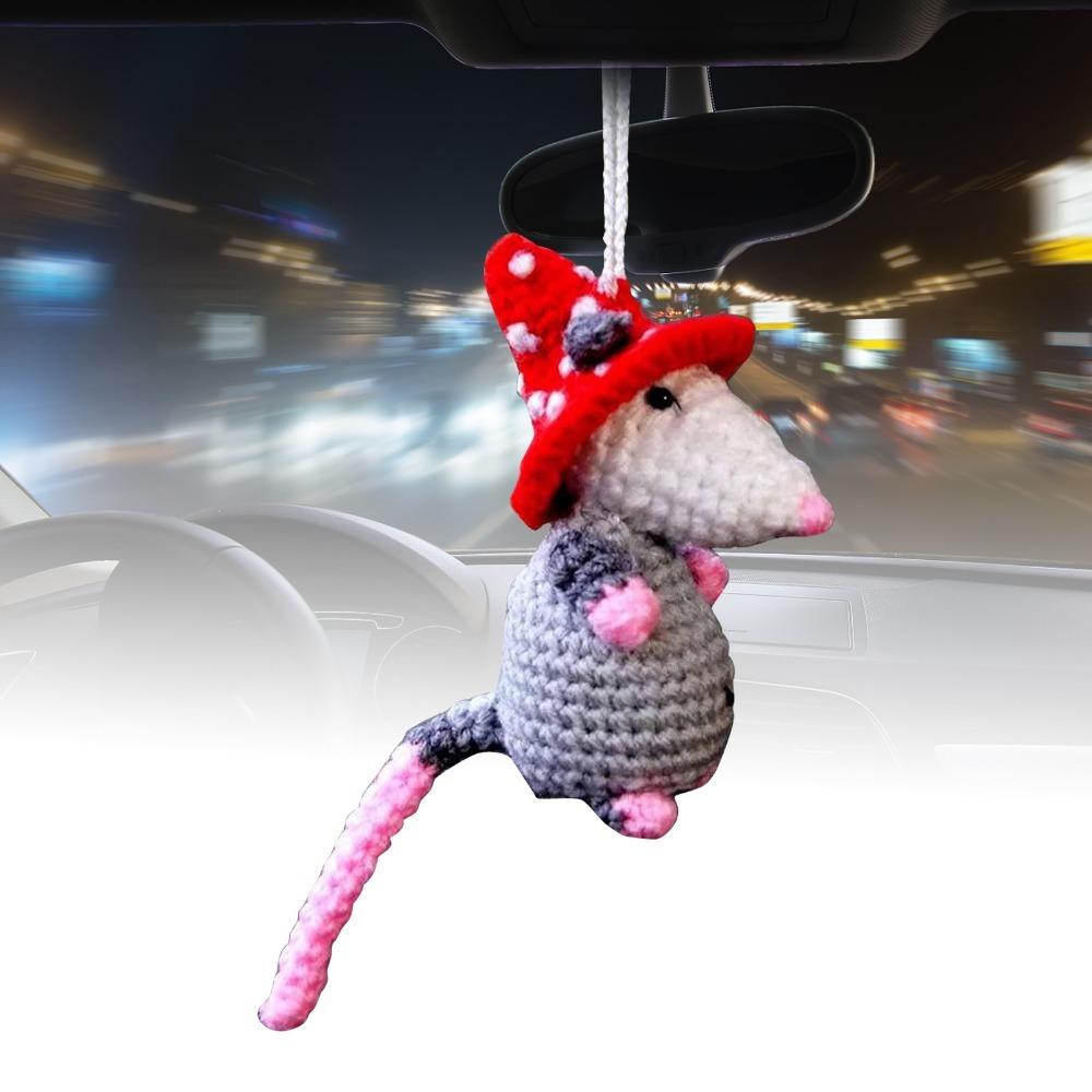 Crochet Rearview Mirror Accessory Handmade Knitted Screaming Possum Ornament For Car Interior