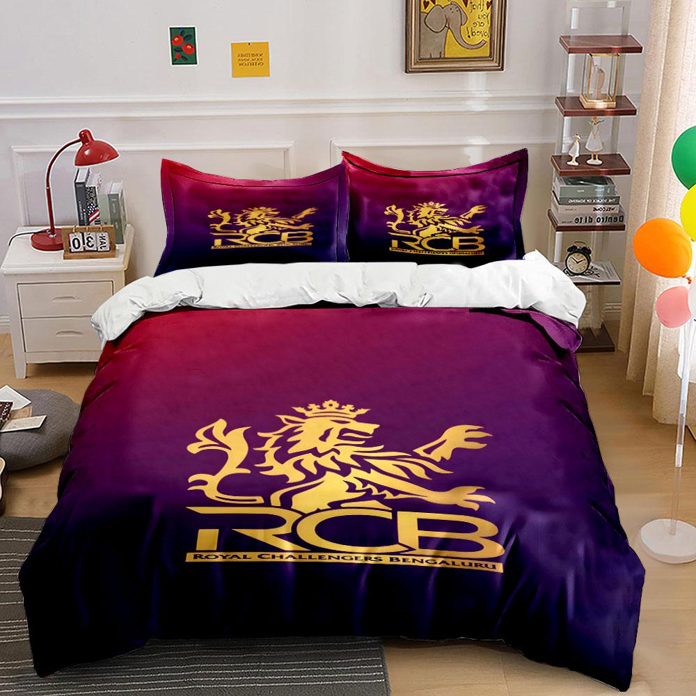 Golden Royal Lion on Purple Gradient Background Print Bedding Set Duvet Cover Pillowcases (1* Duvet Cover 2* Pillowcases Do Not Include Comforter)