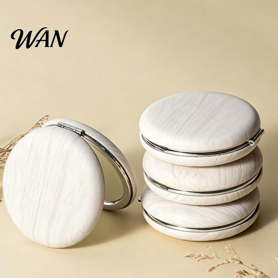 Compact Makeup Mirror Wooden Grain Handheld Mirror, Portable Travel Double-sided Vanity High Clarity Pocket Cosmetic for Women Girls