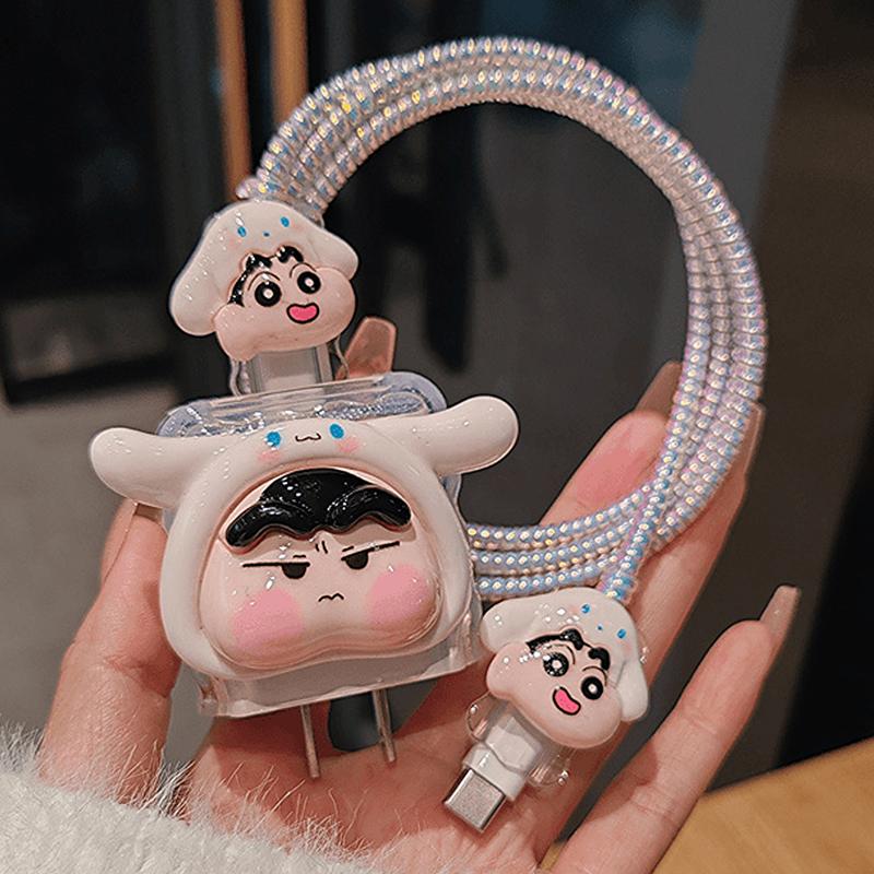 Милый мультяшный чехол для зарядного устройства Crayon Shin-Chan для iPhone 20 Вт, защитный чехол для адаптера питания с быстрой зарядкой