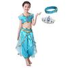 [MANAMANA] Princess Dress, Children's Dress, Children's Costume, Princess Dress, Tops, Bottoms, Tiara, Hairband, 4-Piece Set, Kids Costume, Blue,