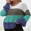 Женский свитер больших размеров с цветными блоками, осенне-зимний модный вязаный свитер с круглым вырезом