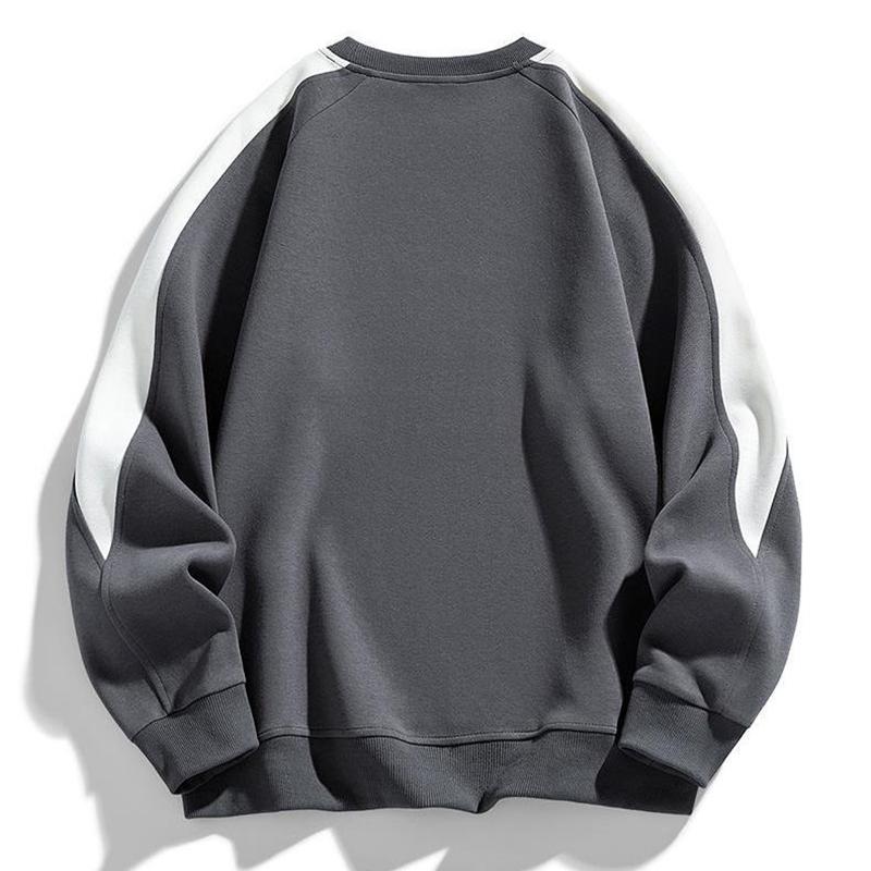 Весна и осень, большой мужской свободный круглый вырез, вышитая толстовка, модный мужской большой размер, цветная толстовка с блоками