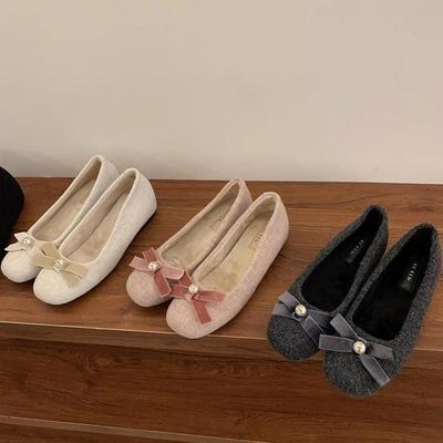 Милые маленькие ароматные туфельки Мэри Джейн зима 2025 французская нежная фея внутренняя танкетка бант бархатные одинарные туфли