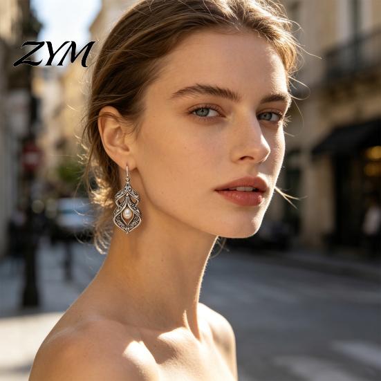 Artistic Bohemian Aesthetic Jewelry 1 Pair Women Retro Drop Earrings, Vintage Carved Faux Pearl Exquisite Texture Earrings for Gifts Dangle