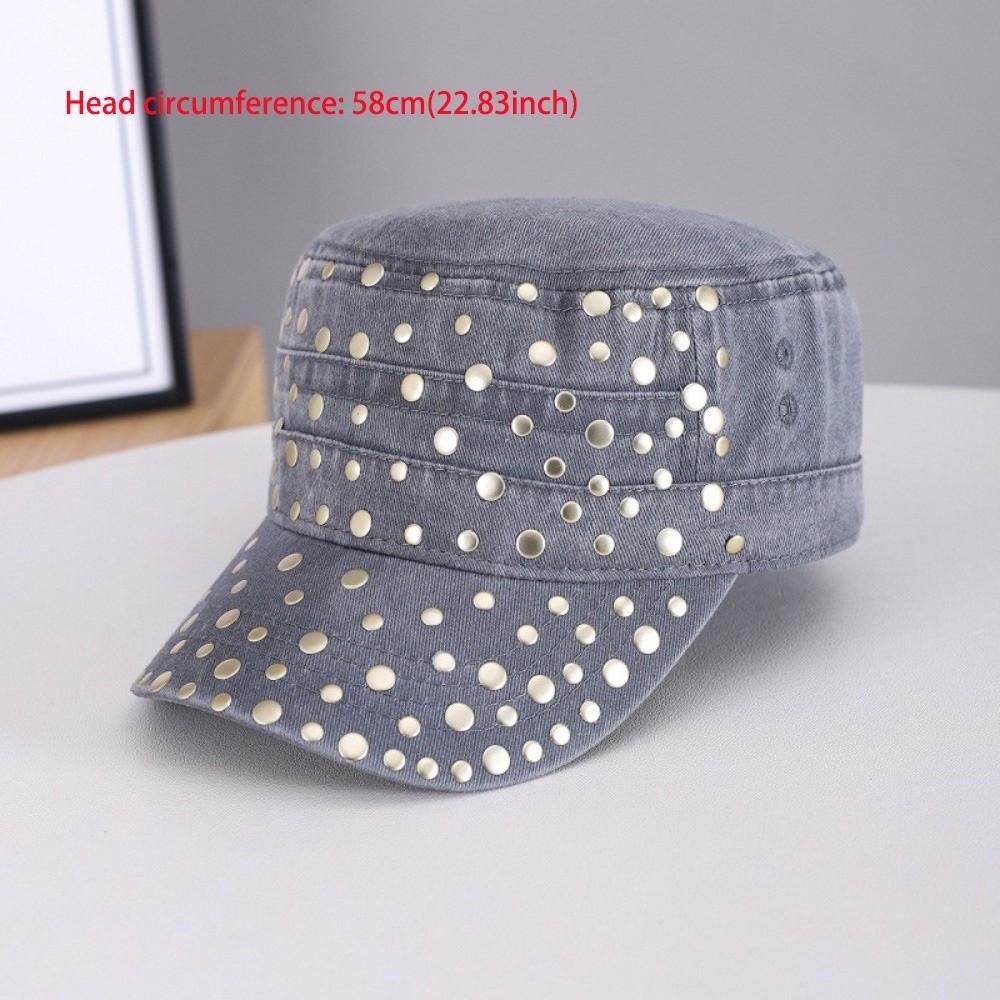 Washed Finish Flat Top Cap Rivet Decor Casual Cap Casual Sun Protection Cap Outdoor Wear