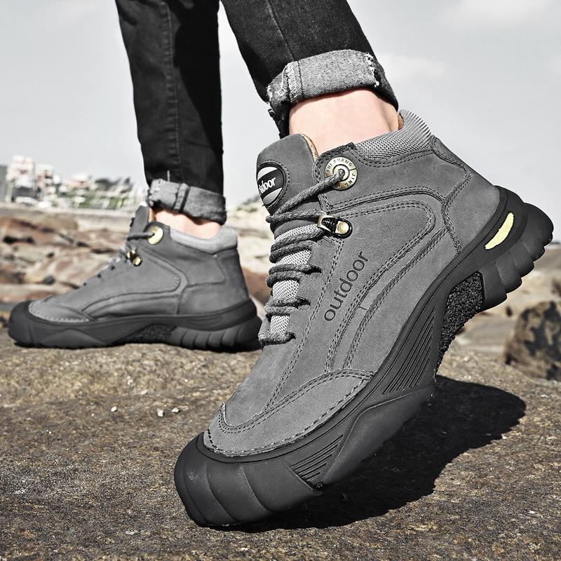 Зимние бархатные теплые высокие хлопковые ботинки большого размера для походов на открытом воздухе мужские повседневные кожаные ботинки на шнуровке на платформе