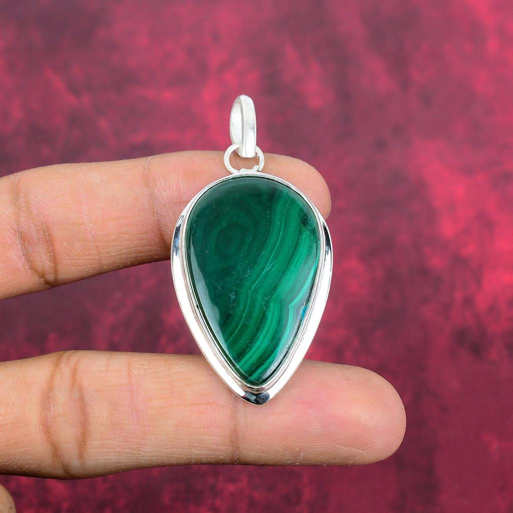 Подвеска из малахита, серебряная подвеска 925 пробы. Подарок для женщин, подвеска ручной работы, ювелирные изделия из драгоценных камней