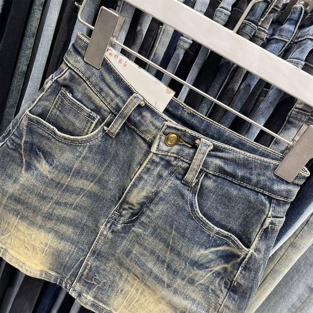 Женская вышитая джинсовая юбка А-силуэта с высокой талией - Лето 2024 г., ретро-стиль