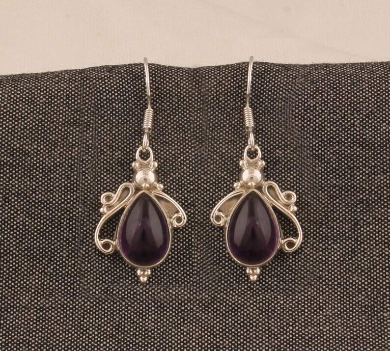 Solid 925 Sterling Silver Amethyst Gemstone Women Dangle Boho Designer Earring Jewelry