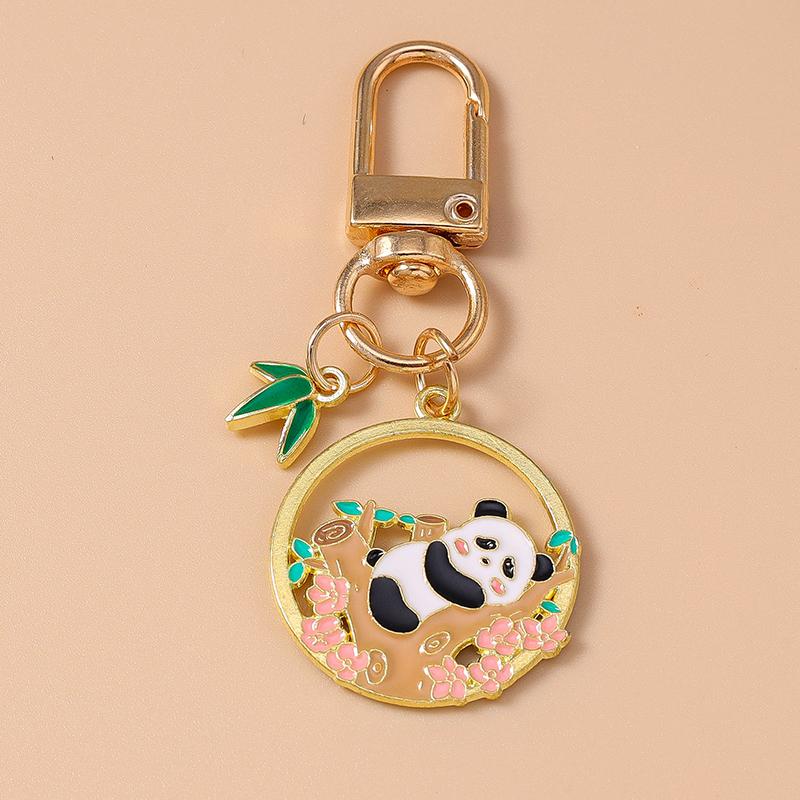 Cute Enamel Animal Panda Key Chain Bamboo Key Ring Pendant for Women Girl Handbag Decor DIY Handmade Jewelry Gift