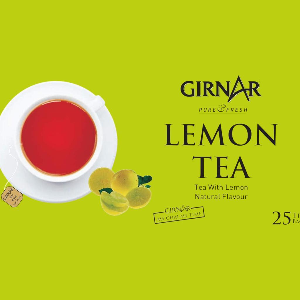 Girnar Lemon Black Tea 25 Foil Wrapped Tea Bags Antioxidant Rich Caffeine Free Beverage