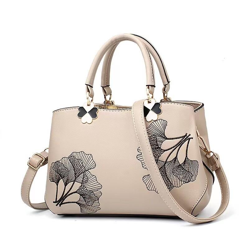 Stylish And Versatile Women's Tote Handbag With Elegant Embroidered Leaf Design