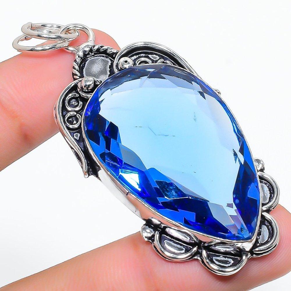 Подарочный кулон из стерлингового серебра 925 пробы, натуральный кварц, танзанит, 2,56 дюйма C2S44