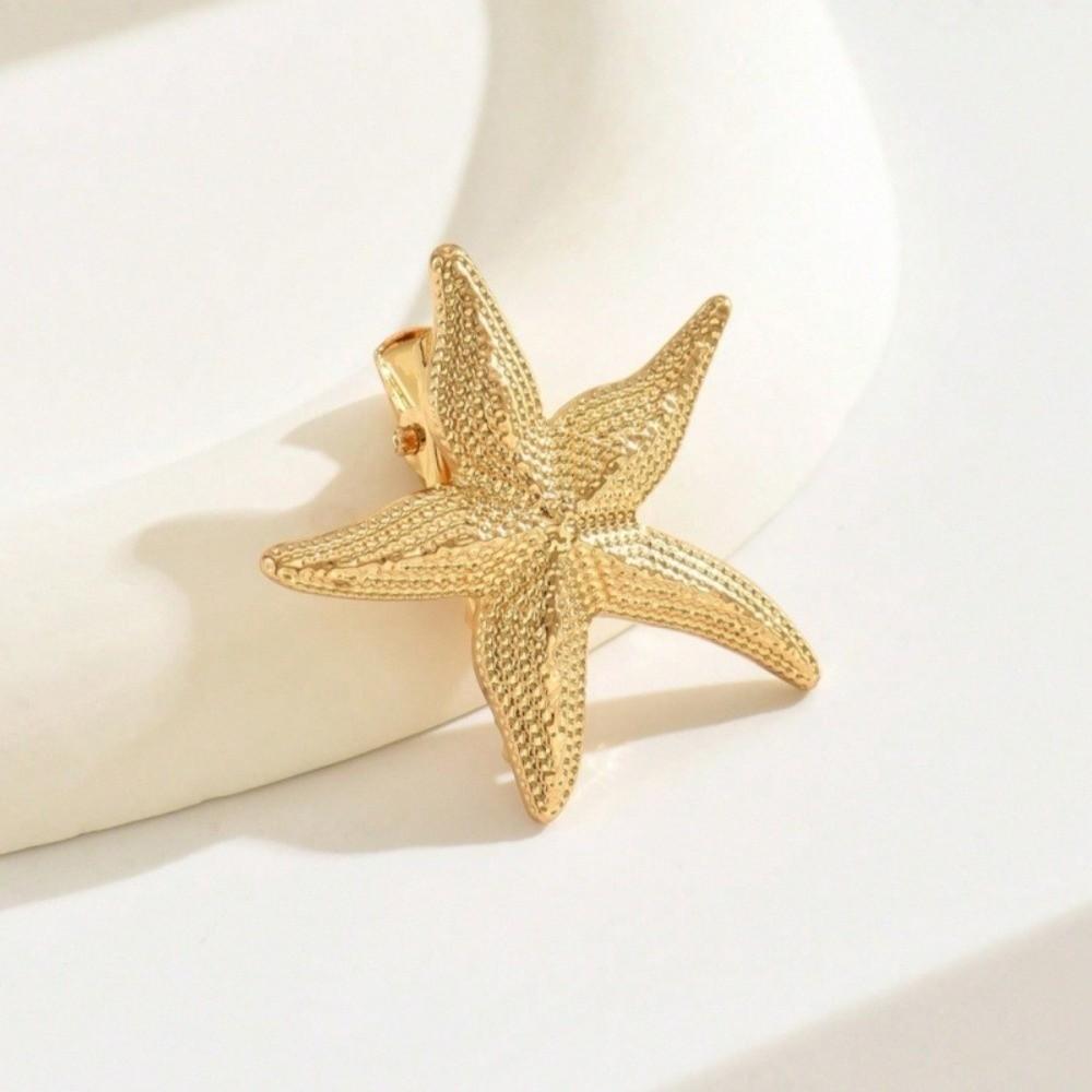 Golden Color Starfish Hair Clip Vacation Style Duckbill Hair Clip Sweet Headwear Girl