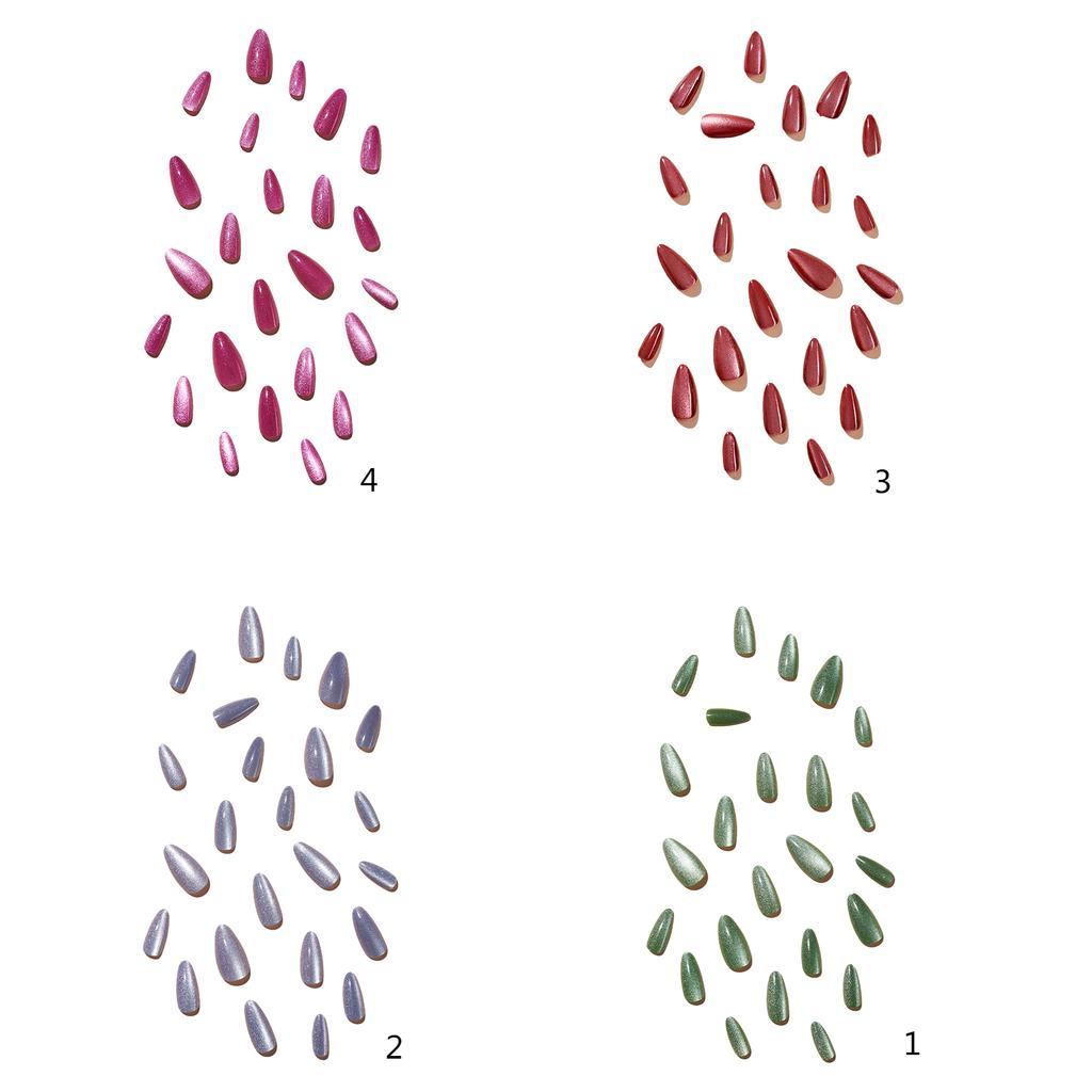 Накладные ногти с полным покрытием, розовые, средние, миндальные, накладные ногти с эффектом кошачьего глаза, накладные ногти с блестками, маникюрные принадлежности