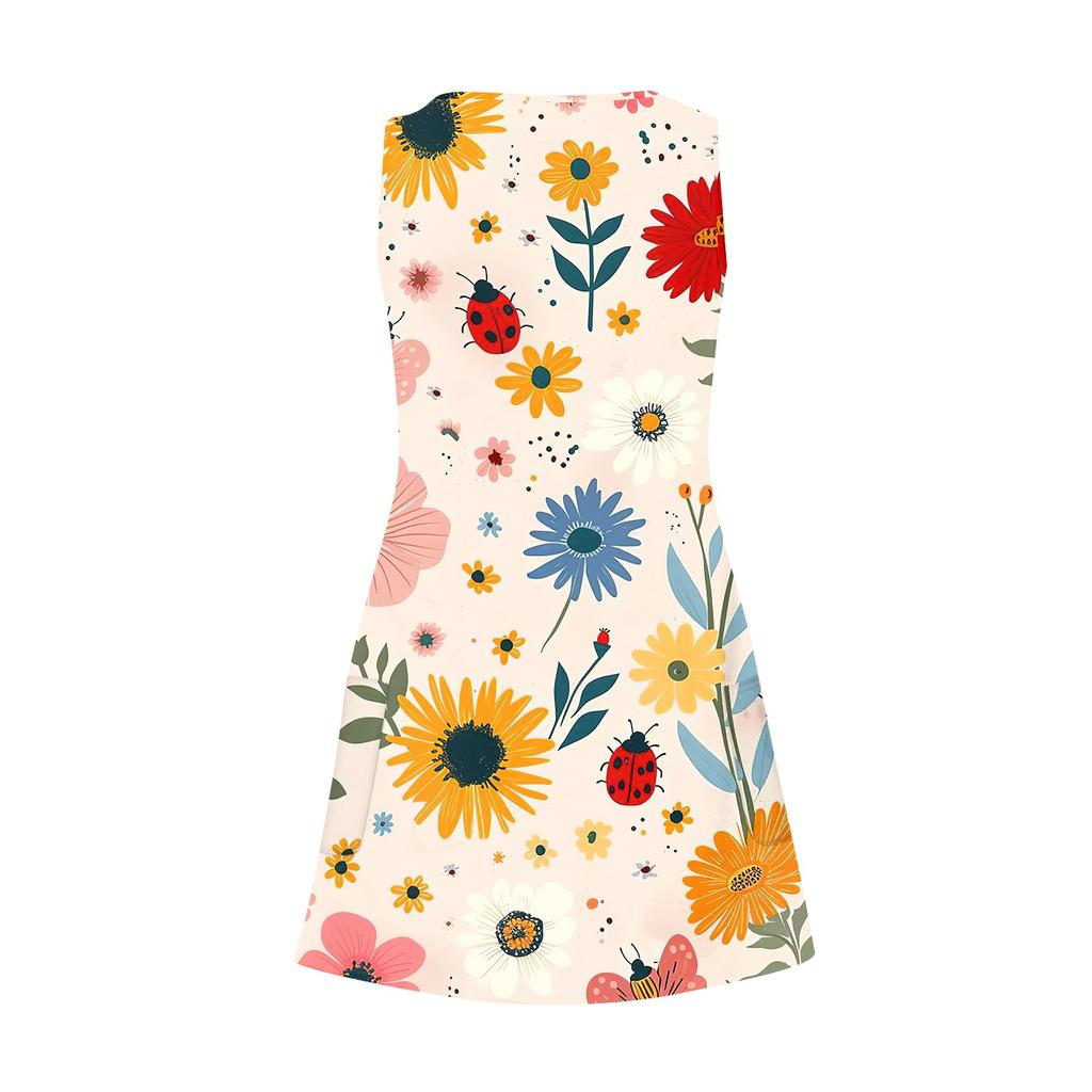 Women's Casual V Neck Floral Print Dress With Pockets Beach Dress