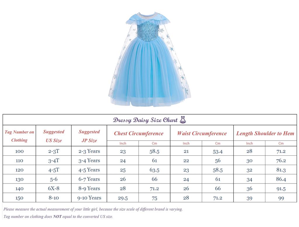 Dressy Daisy Платье принцессы Снежной королевы для малышки на Хэллоуин, из тюля, размер по возрасту, для девочек, детский костюм, косплей, Рождество, вечеринка, юбка, синий, 140, 10-11