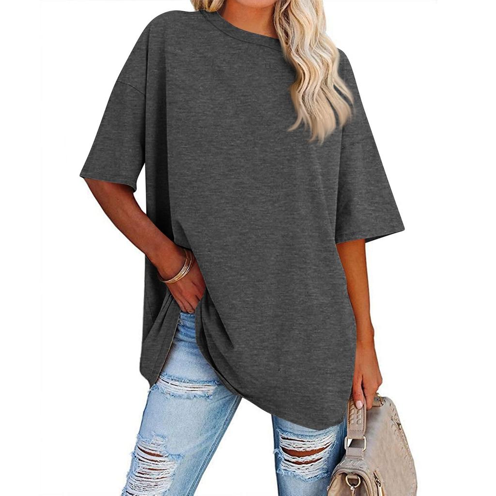 Womens' Fashionable And Casual Solid-color Basic Round-neck Short-sleeved Top