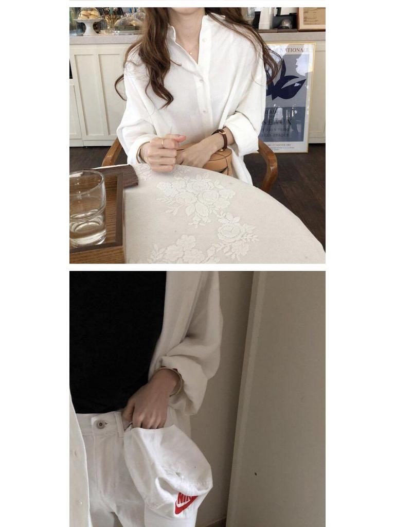 Korean Style Long Over-the-Knee Turn-Down Collar Cardigan Shirt for Women's Spring/Summer Sun Protection