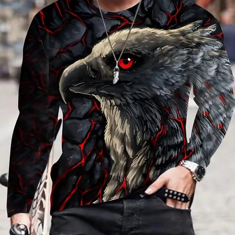 Fashion Eagle 3D Digital Printing Men's Casual Comfortable Long Sleeve T Shirt Fall Men's Patterned Clothing Tops Men's Gifts