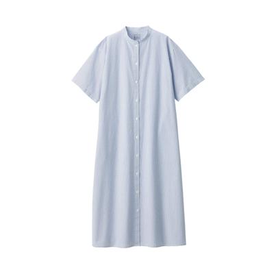MUJI Cool Платье с широким воротником-стойкой и короткими рукавами BC2IJA4S Синее платье в клетку XL Женское Женское Женское