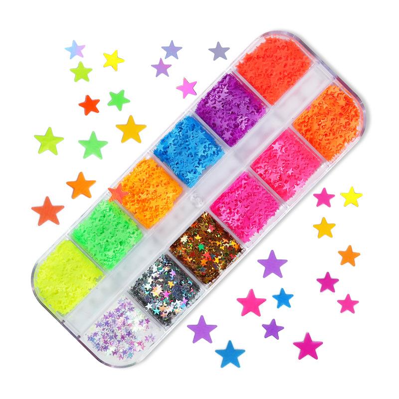 12 Grids Mini Star Y2K Nail Sequins Sparkle Glitter Flakes Nail Art Accessories for Professional Salon Use