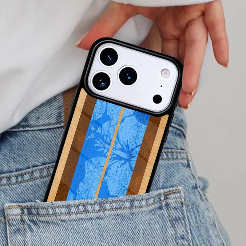 Hawaiian Faux Wood Surfboard Phone Case for iPhone 16e 15 14 13 12 17 Pro Max Plus Air 17pro Cover Coque