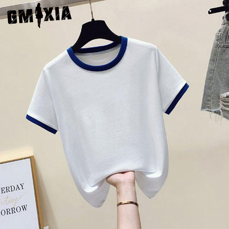 GMXIA Moda Temperament Qisqa Qo'lli Futbolka Ayollar Yozgi Kundalik Yelkali Orqa Yoqa Top Trend