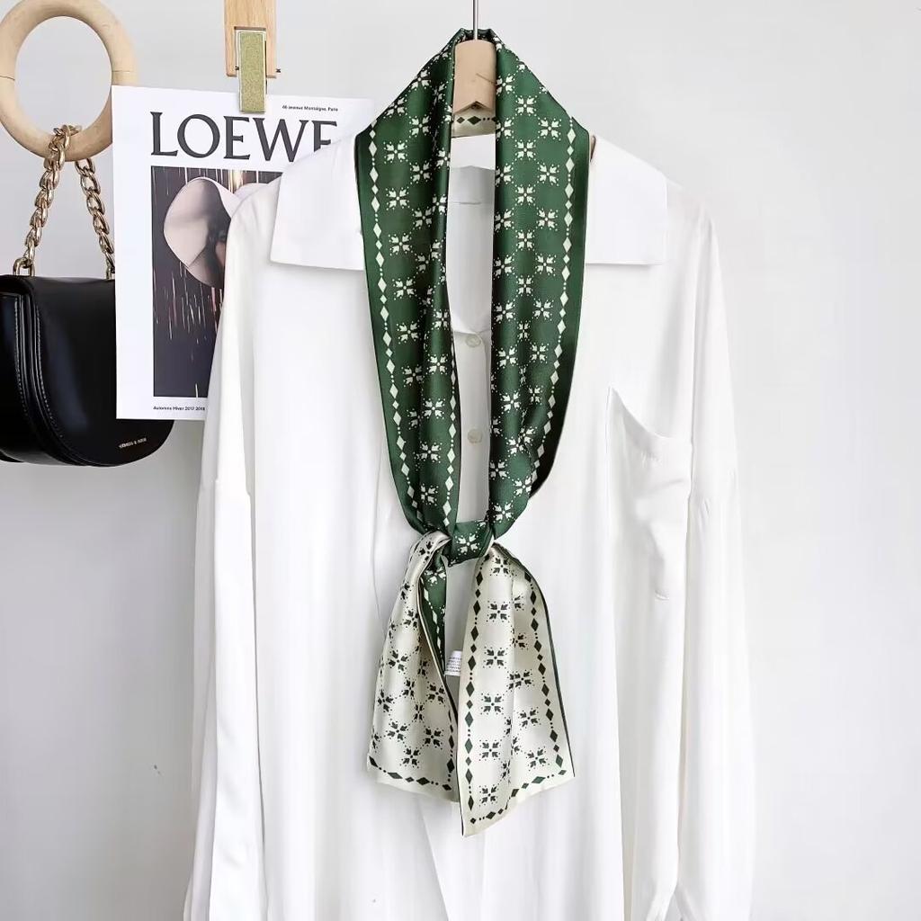 New Simulation Silk Long Scarf Fashionable Versatile Suit Double-Layer Scarf Decorative Bag Wrapped With Professional Scarf For Women